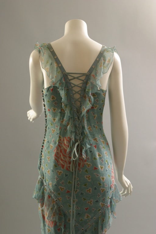 2003 DIOR printed chiffon laced evening gown For Sale 2