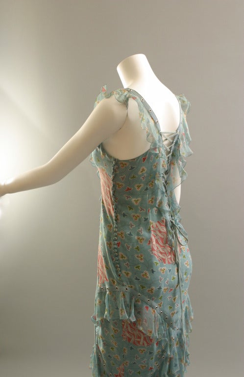 2003 DIOR printed chiffon laced evening gown For Sale 3