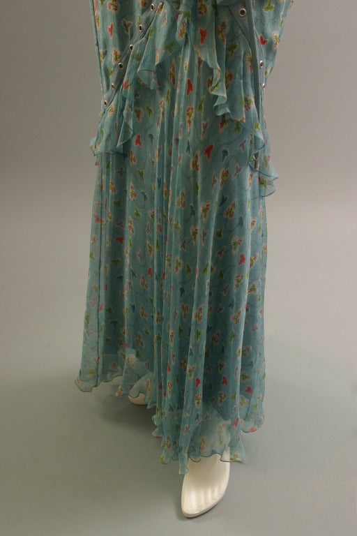 2003 DIOR printed chiffon laced evening gown For Sale 4