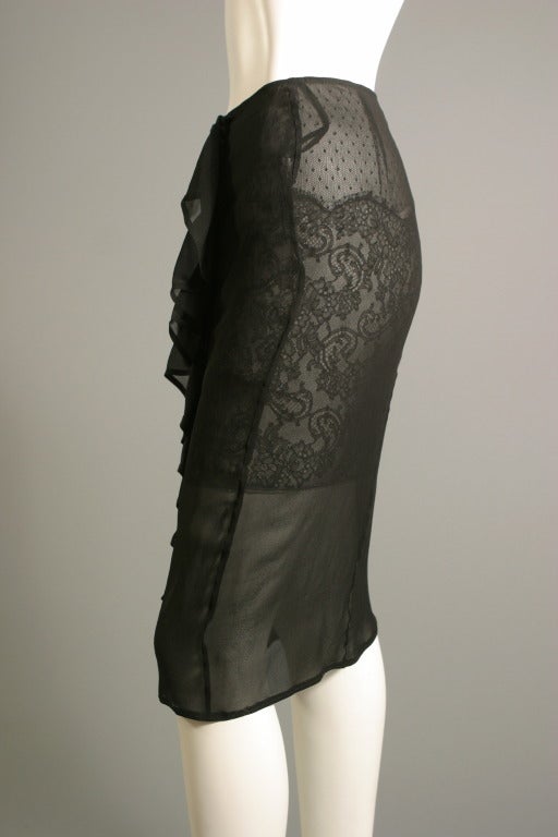 2000s Yves SAINT LAURENT chiffon and lace black cocktail skirt