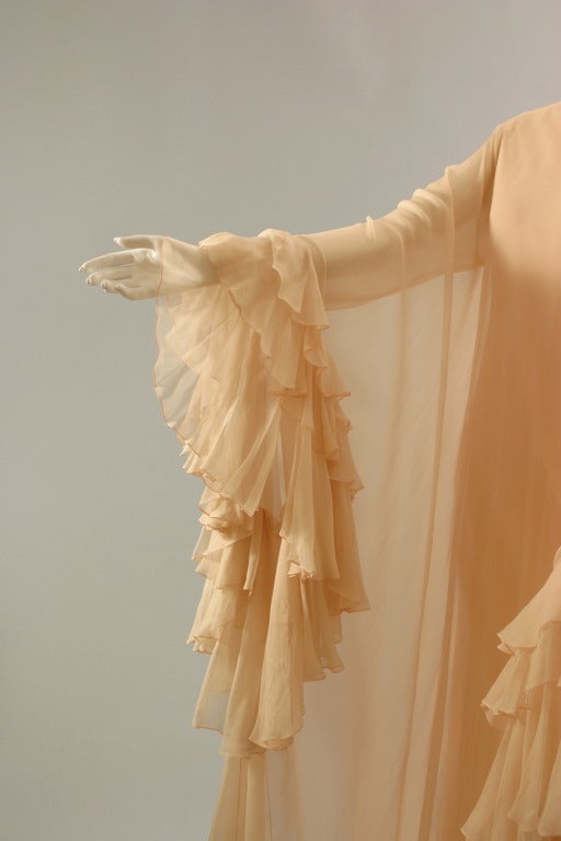 1960s Stravropoulos Dolce Vita tea rose silk chiffon evening gown In Excellent Condition In Newark, DE
