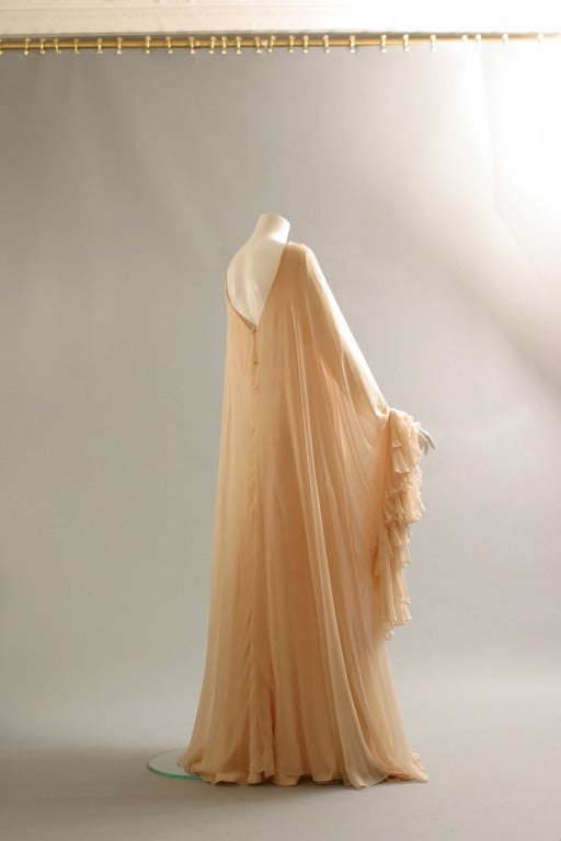 1960s Stravropoulos Dolce Vita tea rose silk chiffon evening gown 1