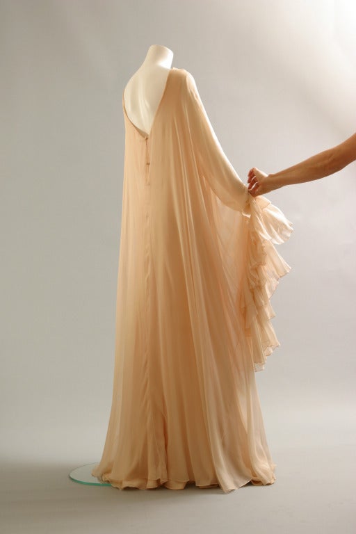 1960s Stravropoulos Dolce Vita tea rose silk chiffon evening gown 2