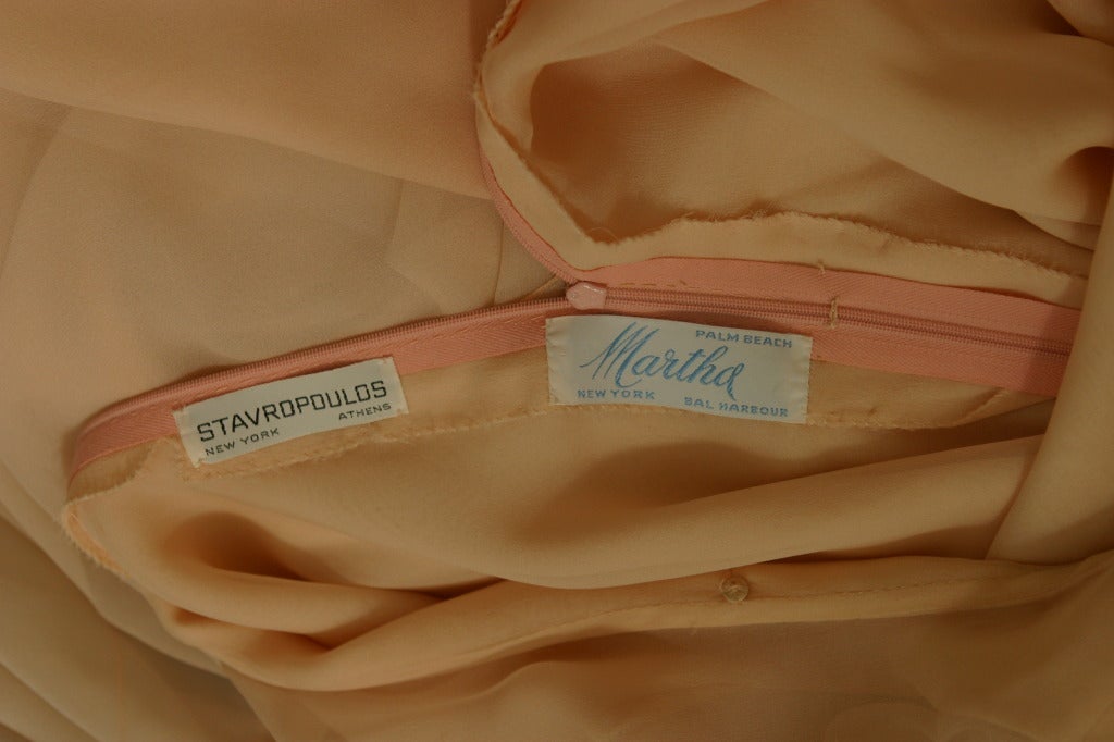 1960s Stravropoulos Dolce Vita tea rose silk chiffon evening gown 5