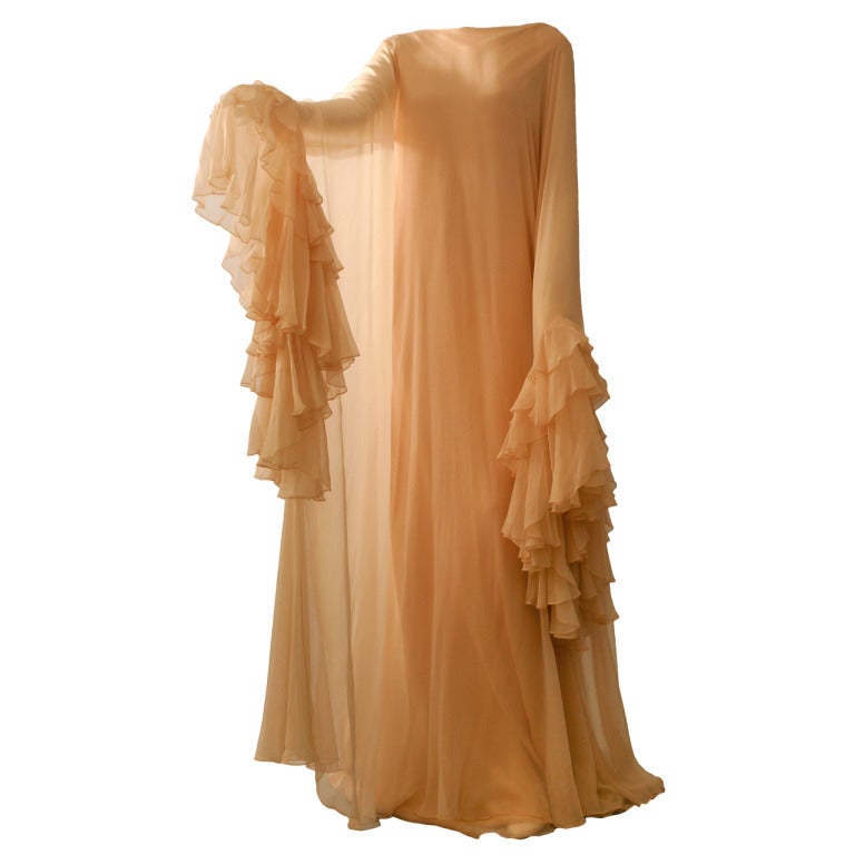 1960s Stravropoulos Dolce Vita tea rose silk chiffon evening gown