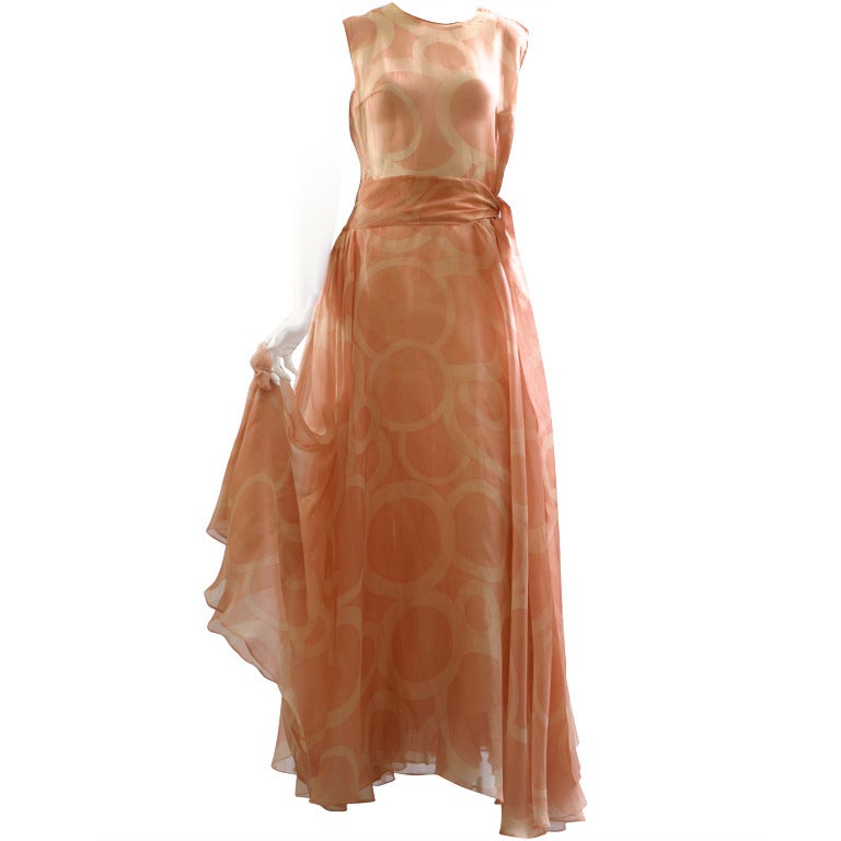 1970s Chanel Couture Attributed silk gazar gown For Sale