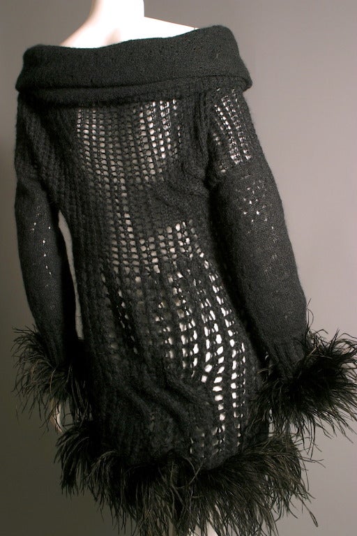 2004 DIOR knit and ostrich feathers dress For Sale 2