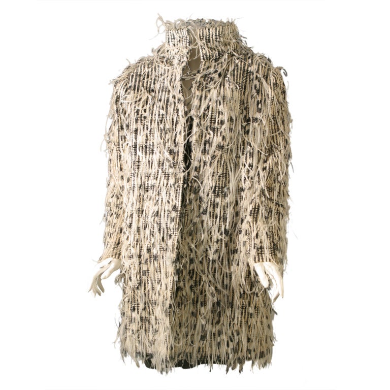 1985s Jean Louis SCHERRER HAUTE COUTURE tweed and ostrich feathers jacket For Sale
