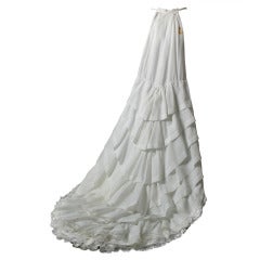 19 th c. century French Valenciennes lace and fine linen petticoat with train