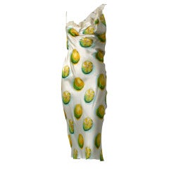 2004s Christian DIOR lemon print satin cocktail dress