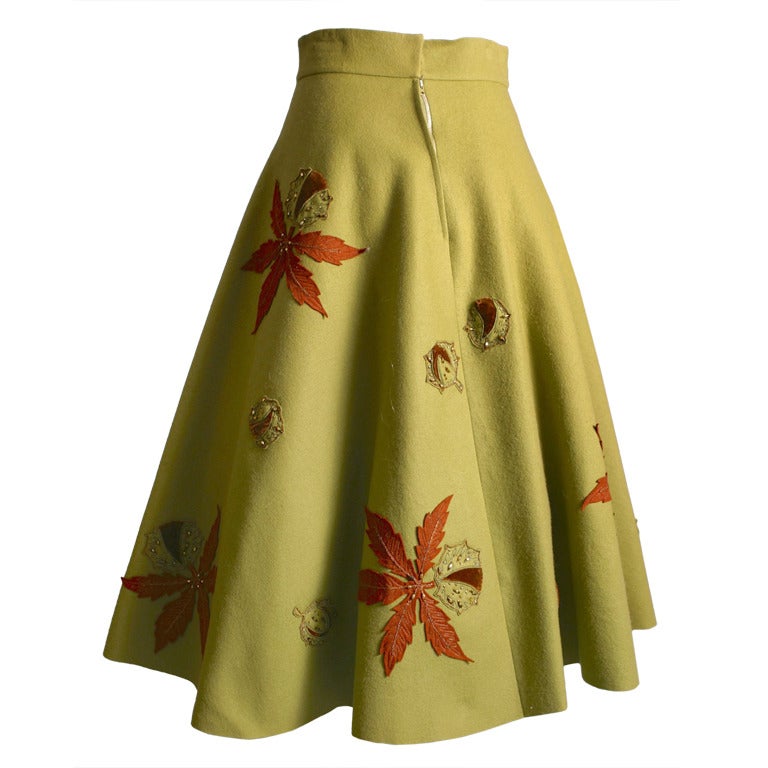 1950s Lanvin - Castillo ''chalet '' appliqué and embroidered skirt For Sale