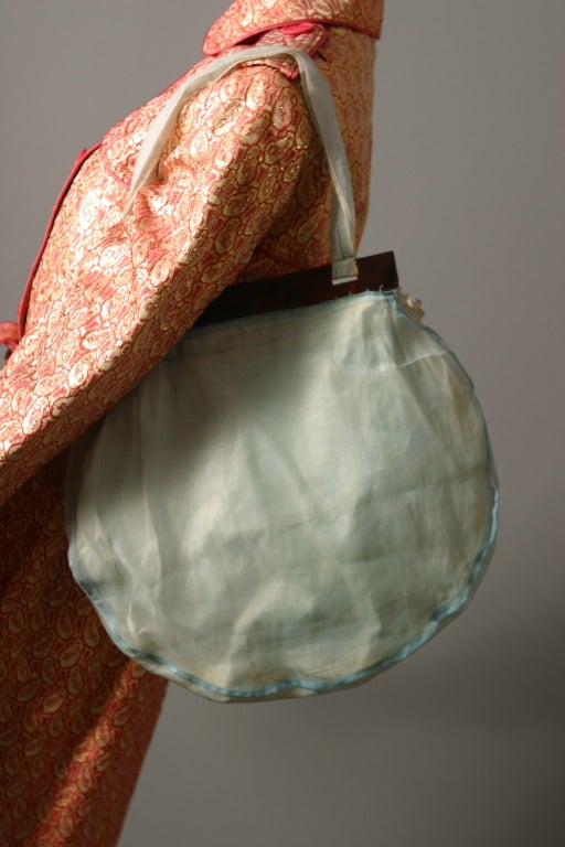 1970s French blue silk organza hand bag In Good Condition For Sale In Newark, DE