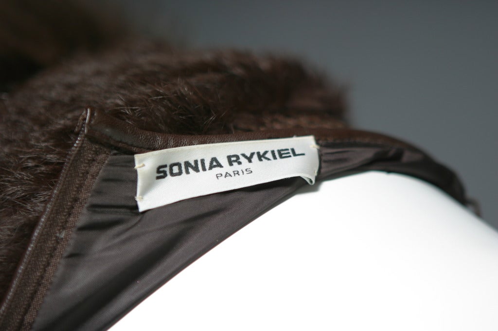 Rykiel's chestnut color marmot fur and leather knitted skirt For Sale 5