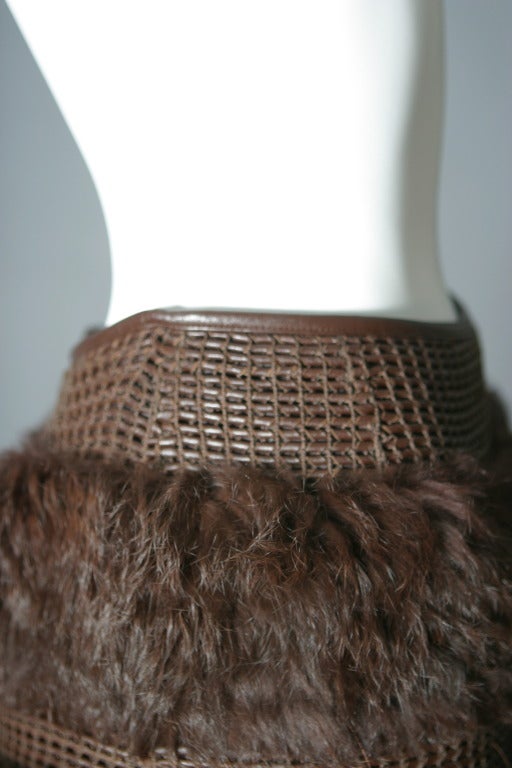 Women's Rykiel's chestnut color marmot fur and leather knitted skirt For Sale