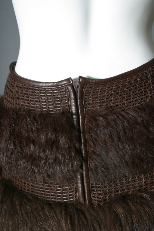 Rykiel's chestnut color marmot fur and leather knitted skirt For Sale 1