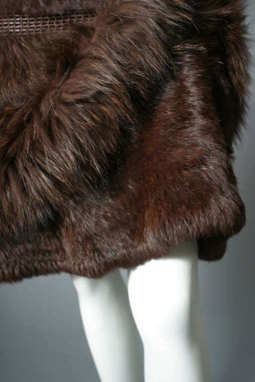Rykiel's chestnut color marmot fur and leather knitted skirt For Sale 3