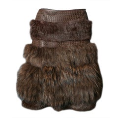Used Rykiel's chestnut color marmot fur and leather knitted skirt