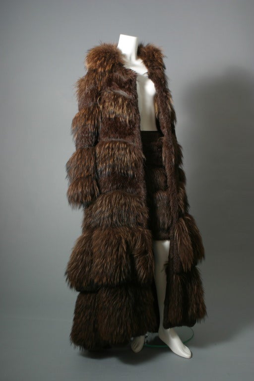 Rykiel's fabulous chestnut color marmot fur and knitted leather maxi coat In Excellent Condition For Sale In Newark, DE