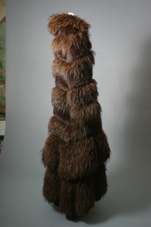 Women's Rykiel's fabulous chestnut color marmot fur and knitted leather maxi coat For Sale