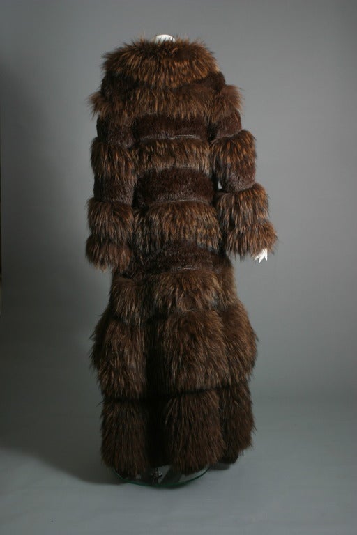 Rykiel's fabulous chestnut color marmot fur and knitted leather maxi coat For Sale 1