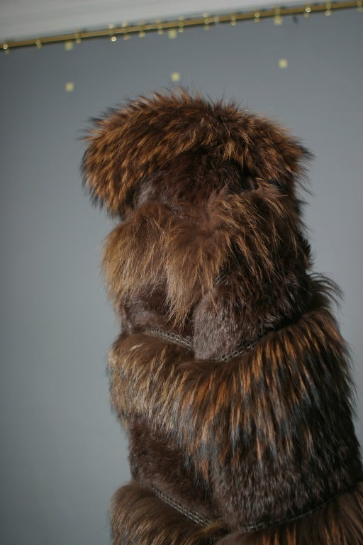 Rykiel's fabulous chestnut color marmot fur and knitted leather maxi coat For Sale 2