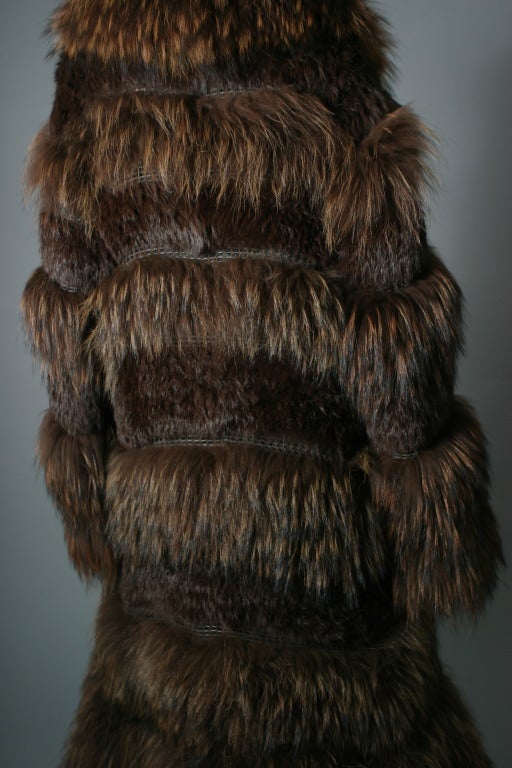 Rykiel's fabulous chestnut color marmot fur and knitted leather maxi coat For Sale 4
