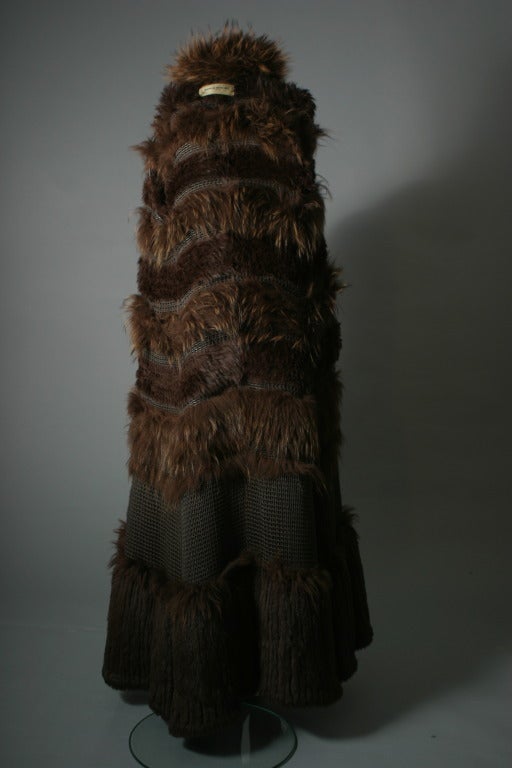 Rykiel's fabulous chestnut color marmot fur and knitted leather maxi coat For Sale 5