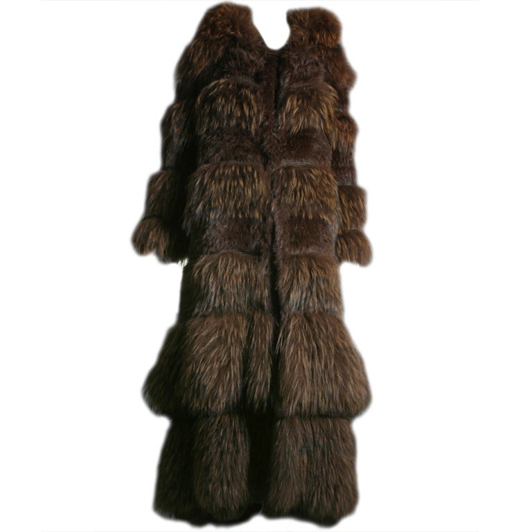 Rykiel's fabulous chestnut color marmot fur and knitted leather maxi coat For Sale