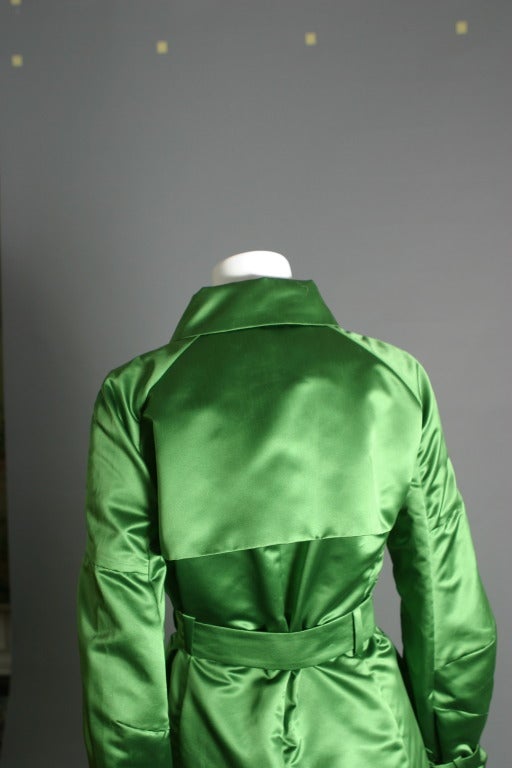 green satin trench coat