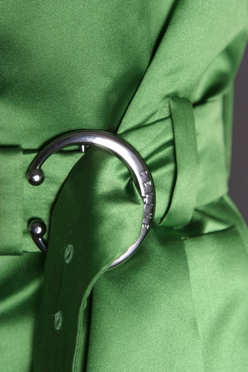 CELINE superb emerald green silk satin trench coat For Sale at 1stDibs ...