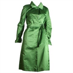 CELINE superb emerald green silk satin trench coat