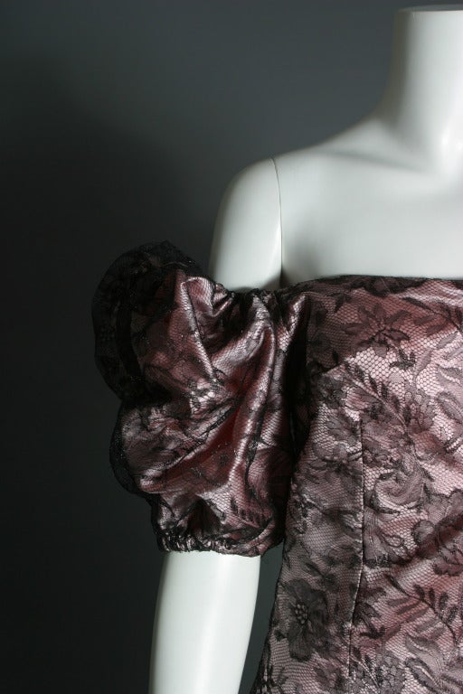 1980s French couture Marescot lace and pink satin cocktail sheath For Sale 6