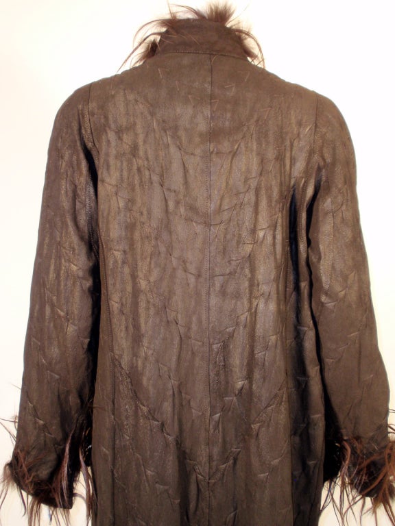 Fendi Brown Suede & Fur Tufts Long Reversible Coat, Wood Buttons 4