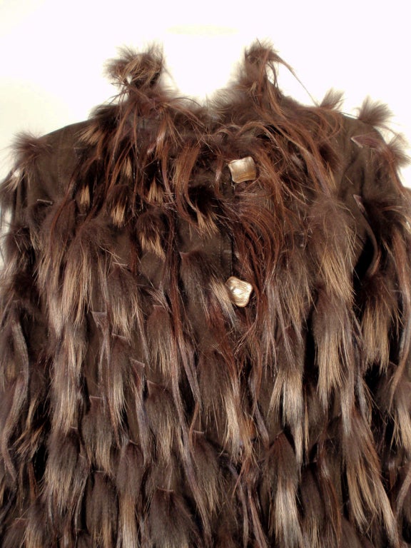 Women's Fendi Brown Suede & Fur Tufts Long Reversible Coat, Wood Buttons