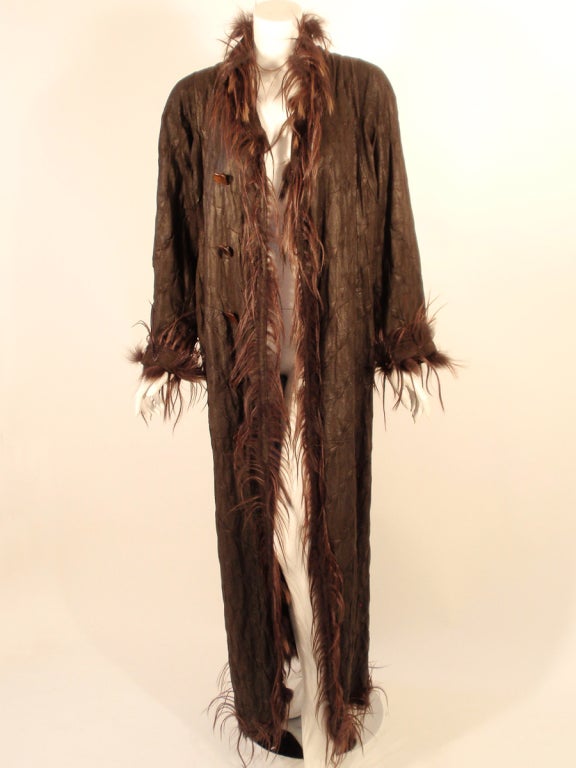 Fendi Brown Suede & Fur Tufts Long Reversible Coat, Wood Buttons 2