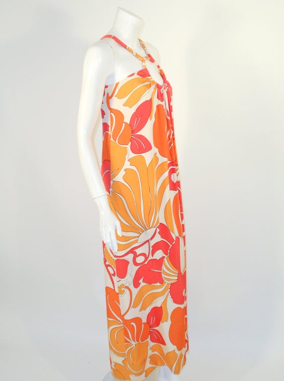 Vintage 2 Pc. Pink, Orange Bold Print Long Dress w/ Wrap, 1960s 2