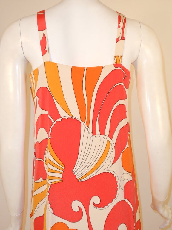 Vintage 2 Pc. Pink, Orange Bold Print Long Dress w/ Wrap, 1960s 5
