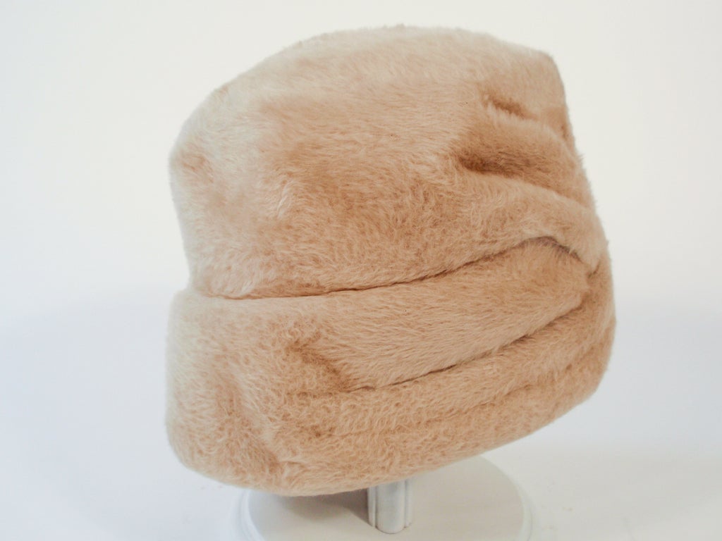 Women's Lanvin by Castillo for Saks 5th Ave Beige Felted Fuzzy Turban Hat, 1960s For Sale