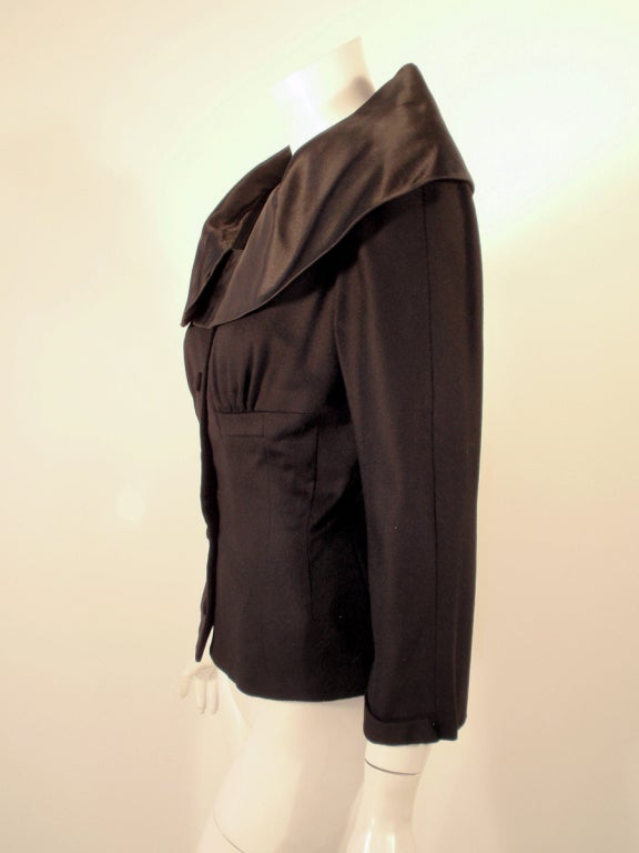 Women's Don Loper Black Wool Jacket w/ Black satin Shawl Collar