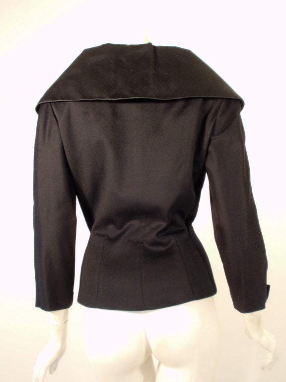 Don Loper Black Wool Jacket w/ Black satin Shawl Collar at 1stDibs