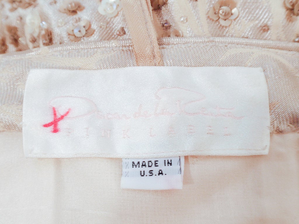 Women's Oscar de la Renta Beige Silk Strapless Gown w/ Beading, Sequins
