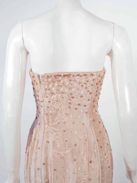 Oscar de la Renta Beige Silk Strapless Gown w/ Beading, Sequins 5