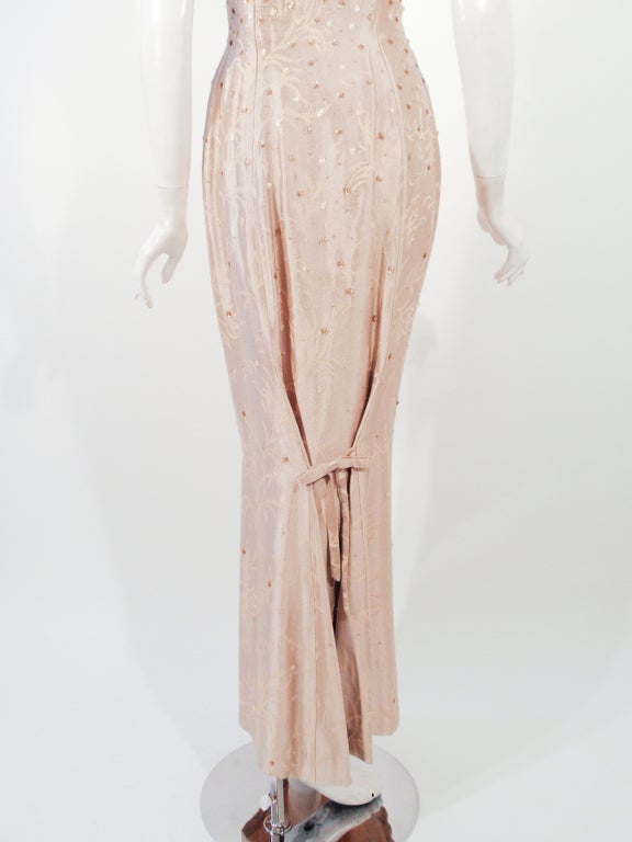 Oscar de la Renta Beige Silk Strapless Gown w/ Beading, Sequins 6