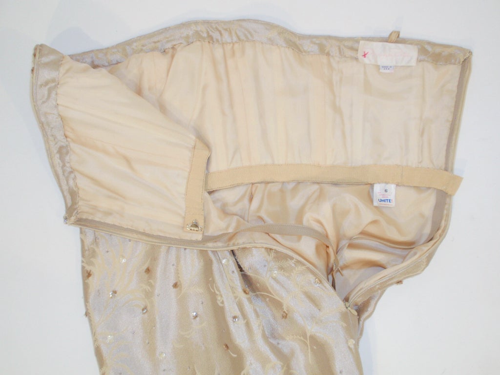 Oscar de la Renta Beige Silk Strapless Gown w/ Beading, Sequins 7