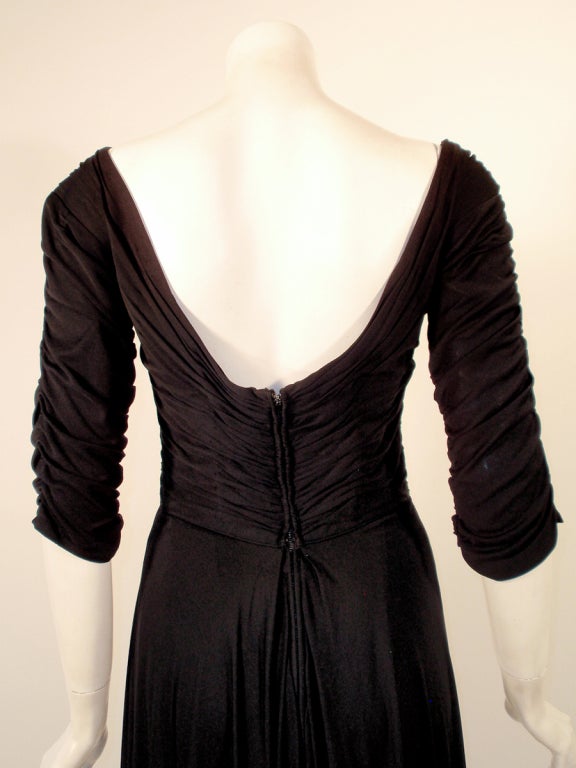 Ceil Chapman Black Ruched & Draped Cocktail Dress w/ 3/4 Sleeves For Sale 2