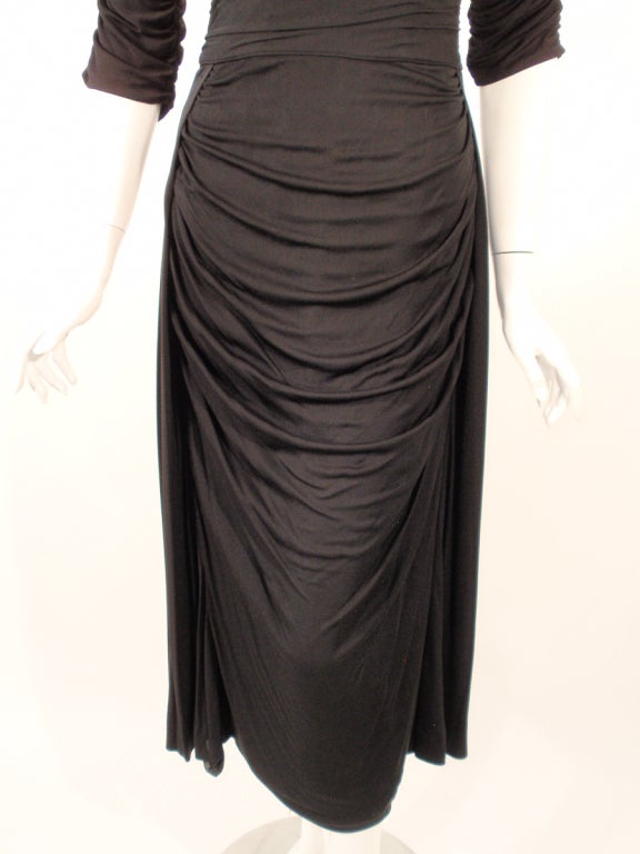 Ceil Chapman Black Ruched & Draped Cocktail Dress w/ 3/4 Sleeves For Sale 3