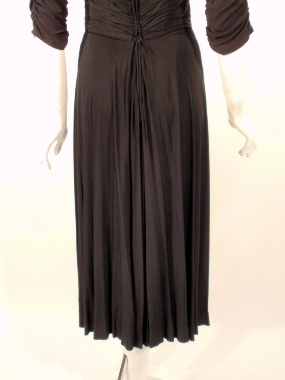 Ceil Chapman Black Ruched & Draped Cocktail Dress w/ 3/4 Sleeves For Sale 4