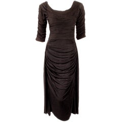 Ceil Chapman Black Ruched & Draped Cocktail Dress w/ 3/4 Sleeves 8