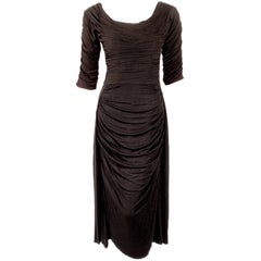 Ceil Chapman Black Ruched & Draped Cocktail Dress w/ 3/4 Sleeves