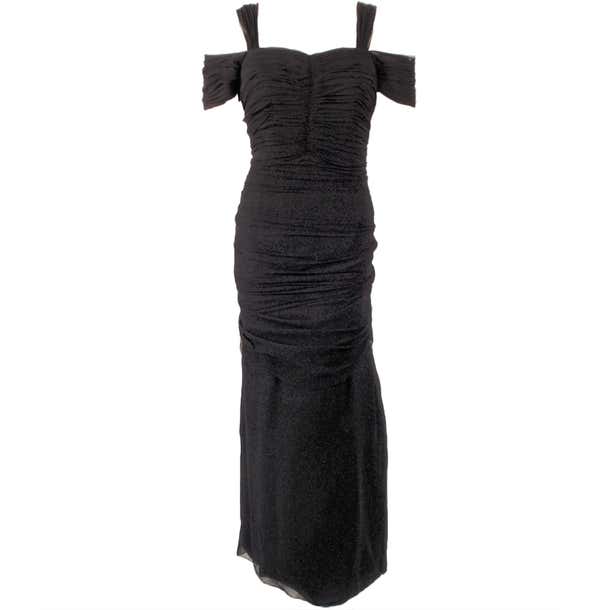 Eleanora Garnett Black Shirred Chiffon Evening Gown w/ Bow For Sale at ...